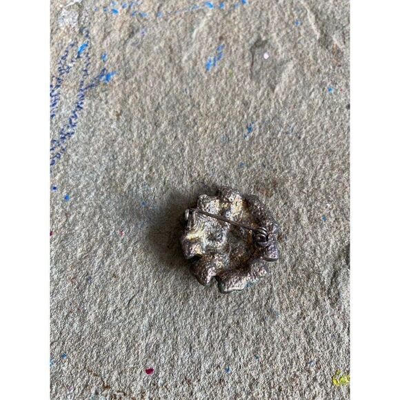 Vintage Brooch Pin Pewter Floral Rhinestone Easter Pink 1 Inch Green Blue - Picture 2 of 6